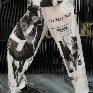 Casual Letter Pattern Printing Straight Pants, Pants, color:As Picture|size:XXL, Stylewe