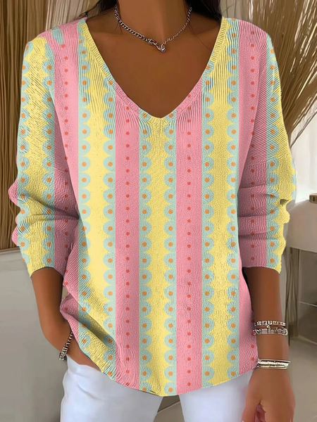 Women Abstract Long Sleeve Tee T-shirt V Neck Printing Casual Spring/Fall Top, JustFashionNow T-Shirts, color:As Picture|size:4XL - Image 7