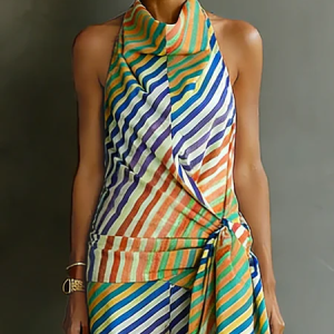 Vacation Striped Printing Halter Tank Top, Tanks and Camis, color:As Picture|size:XXL, Stylewe
