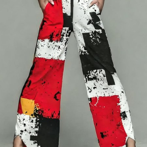 Casual Abstract Printing Wide Leg Pants, Pants, color:As Picture|size:XXL, Stylewe