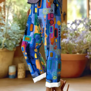 Women Abstract Long Pants Casual Spring/Fall Trousers, JustFashionNow Pants, color:Blue|size:4XL