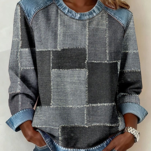 Women Abstract Crew Neck Printing Vintage Spring/Fall Long Sleeve Sweatshirt, JustFashionNow Sweatshirts & Hoodies, color:Gray|size:4XL