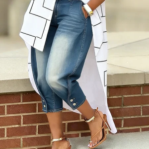 Denim Buttoned Casual Jeans, Jeans, color:Blue|size:XXL, Stylewe