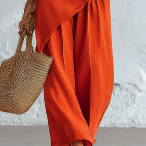 Cotton And Linen Casual Plain Straight Pants, Pants, color:Orange|size:XXL, Stylewe