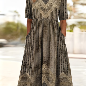 Women Abstract Short Sleeve Crew Neck Printing Dress Daily Casual Maxi Shift Dress H-Line Summer Dress, JustFashionNow Casual Dresses, color:Brown|size:4XL
