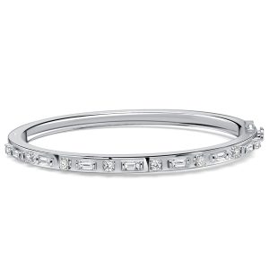 bracelets - Italo Baguette & Round Cut White Sapphire Bangle Bracelet For Women, Italo jewelry - Online Catalog