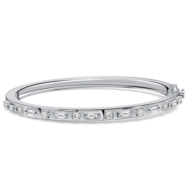 bracelets - Italo Baguette & Round Cut White Sapphire Bangle Bracelet For Women, Italo jewelry - Online Catalog
