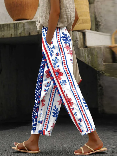 Women Floral Long Pants Casual Spring/Fall Trousers, JustFashionNow Pants, color:As Picture|size:XXL