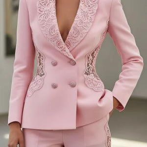 Urban Split Joint Plain Shawl Collar Blazer, Blazers, color:Pink|size:XXL, Stylewe