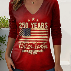 Women Text Letters Long Sleeve Tee T-shirt V Neck Printing Casual Graphic Tee Spring/Fall Top, JustFashionNow T-Shirts, color:Red|size:4XL