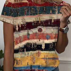 Women Ethnic Short Sleeve Tee T-shirt Crew Neck Printing Casual Graphic Tee Summer Top, JustFashionNow T-Shirts, color:As Picture|size:XXL