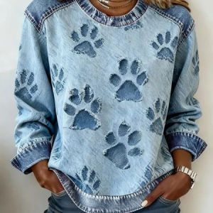 Women Dog Crew Neck Printing Vintage Spring/Fall Long Sleeve Sweatshirt, JustFashionNow Sweatshirts & Hoodies, color:Blue|size:4XL