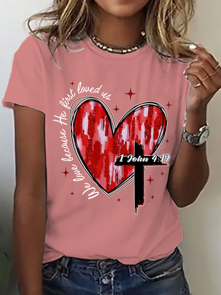 Women Text Letters Short Sleeve Tee T-shirt Crew Neck Casual Summer Top, JustFashionNow T-Shirts, color:Orange Pink|size:3XL - Image 3