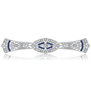brooches - Italo Vintage Baguette & Round Cut White Sapphire Art Deco Brooch For Women, Italo jewelry - Online Catalog