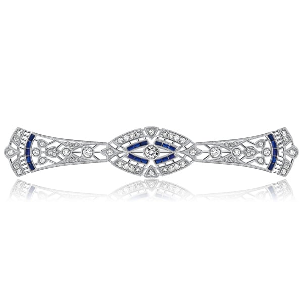 brooches - Italo Vintage Baguette & Round Cut White Sapphire Art Deco Brooch For Women, Italo jewelry - Online Catalog