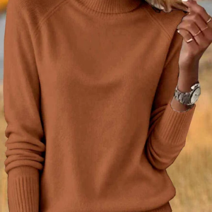 Women Plain Spring/Fall Casual Long Sleeve Turtleneck Cotton Sweater, JustFashionNow Sweaters, color:Camel|size:XXL