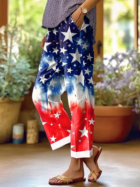Women Independence Day (Flag) Long Pants Casual Spring/Fall Trousers, JustFashionNow Pants, color:As Picture|size:XXL