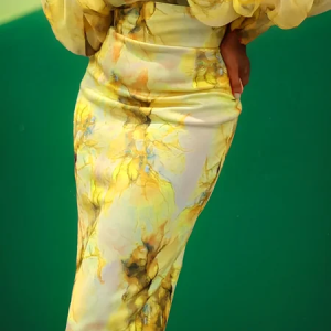 Elegant Printing Floral Midi Skirt, Skirts, color:Yellow|size:XXL, Stylewe