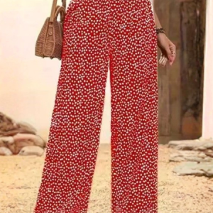 Women Polka Dots Long Elastic Waist Pants Casual Spring/Fall Trousers, JustFashionNow Pants, color:Red|size:XXL