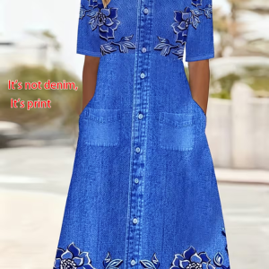 Women Floral Short Sleeve Crew Neck Printing Dress Daily Casual Maxi Shift Dress H-Line Summer Dress, JustFashionNow Casual Dresses, color:Royal Blue|size:5XL