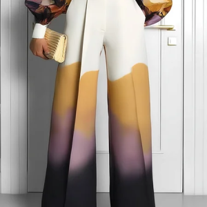 Elegant Random Print Printing Wide Leg Pants, Pants, color:As Picture|size:XXL, Stylewe
