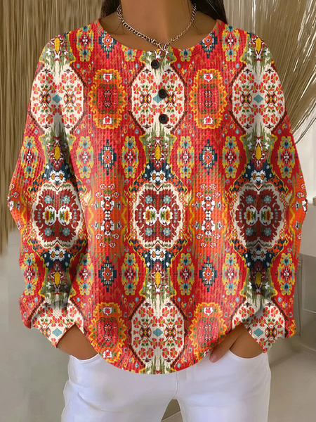 Women Abstract Crew Neck Printing Casual Spring/Fall Long Sleeve Sweatshirt, JustFashionNow Sweatshirts & Hoodies, color:Brick Red|size:5XL