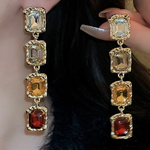 Diamond-Encrusted Square Earrings, Earrings, color:As Picture|size:One-size, Stylewe