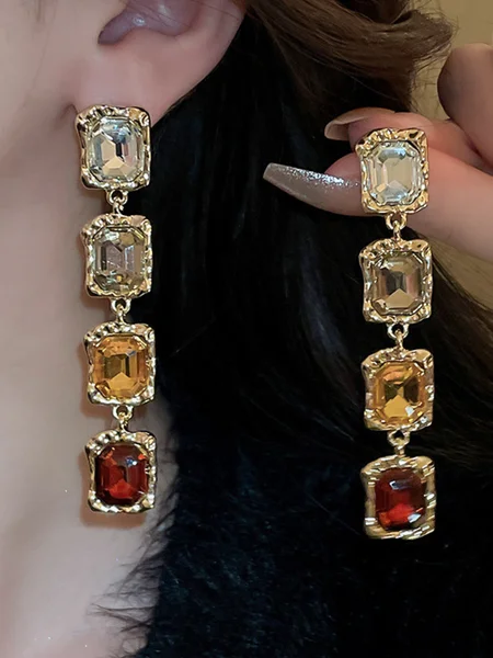 Diamond-Encrusted Square Earrings, Earrings, color:As Picture|size:One-size, Stylewe