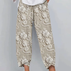 Women Floral Capris Pant Casual Summer Trousers, JustFashionNow Pants, color:Apricot|size:5XL