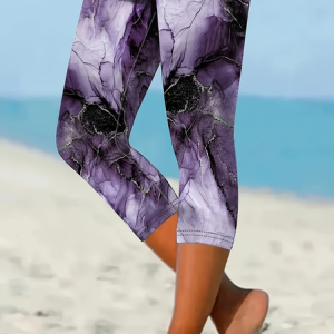 Women Abstract Capris Elastic Waist Pants Casual Summer Trousers, JustFashionNow Leggings, color:Purple|size:XXL