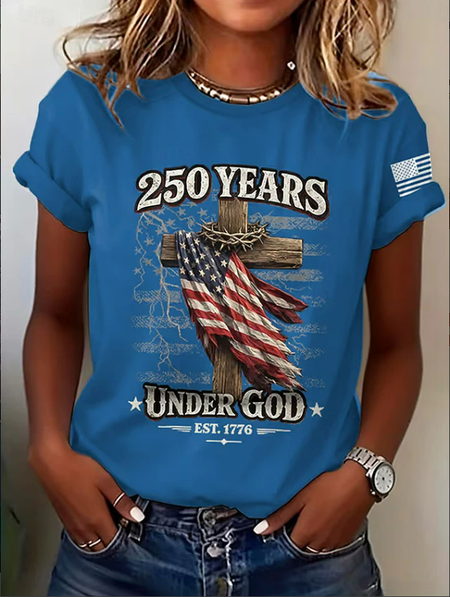 Women Text Letters Short Sleeve Tee T-shirt Crew Neck Printing Casual Graphic Tee Summer Top, JustFashionNow T-Shirts, color:Blue|size:XXL - Image 4