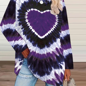 Women Heart/Cordate Long Sleeve Tee T-shirt Crew Neck Printing Casual Graphic Tee Spring/Fall Top, JustFashionNow T-Shirts, color:Purple|size:XXL