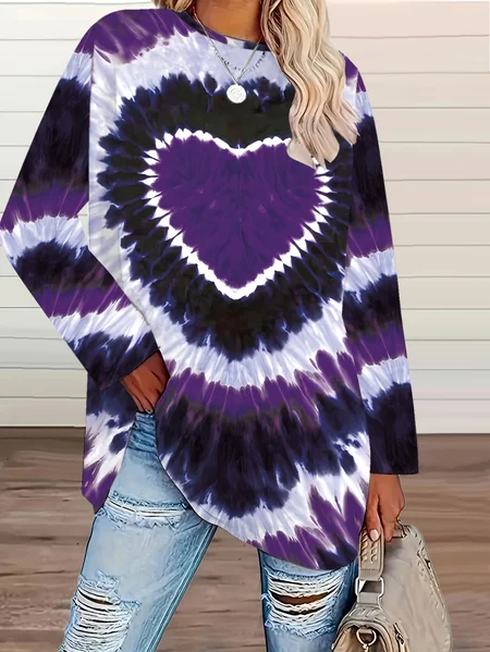 Women Heart/Cordate Long Sleeve Tee T-shirt Crew Neck Printing Casual Graphic Tee Spring/Fall Top, JustFashionNow T-Shirts, color:Purple|size:XXL