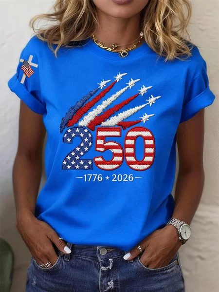 Women Independence Day (Flag) Short Sleeve Tee T-shirt Crew Neck Printing Casual Graphic Tee Summer Top, JustFashionNow T-Shirts, color:Blue|size:XXL - Image 3