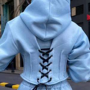 Casual Plain Lace-up Hoodie, Hoodies and Sweatshirts, color:Blue|size:XXL, Stylewe