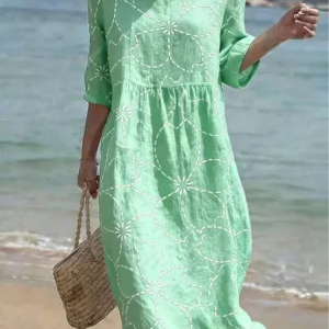 Women Floral Half Sleeve Crew Neck Printing Dress Daily Casual Maxi H-Line Summer Dress, JustFashionNow Casual Dresses, color:Green|size:4XL