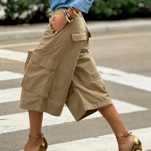 Casual Pockets Cargo Pants, Pants, color:Khaki|size:XXL, Stylewe