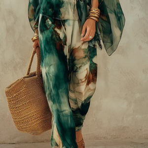 Vacation Random Print Printing Straight Pants, Pants, color:Green|size:XXL, Stylewe