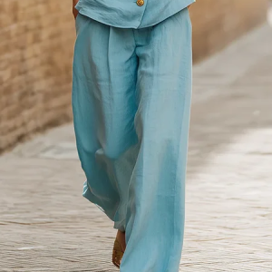 Urban Plain Straight Cotton And Linen Pants, Pants, color:Blue|size:XXL, Stylewe