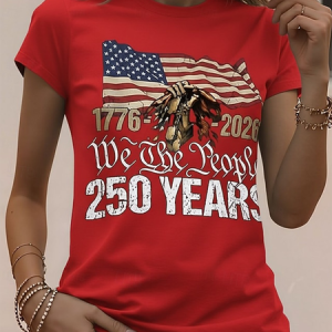 Women Independence Day (Flag) Short Sleeve Tee T-shirt Crew Neck Casual Summer Top, JustFashionNow T-Shirts, color:Red|size:4XL