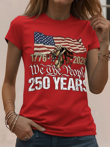 Women Independence Day (Flag) Short Sleeve Tee T-shirt Crew Neck Casual Summer Top, JustFashionNow T-Shirts, color:Red|size:4XL
