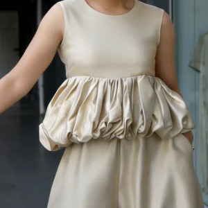 Satin Elegant Plain Ruched Crew Neck Blouse, Blouses and Shirts, color:As Picture|size:XXL, Stylewe