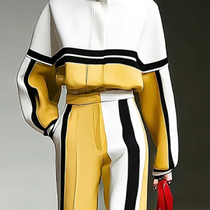 Urban Printing Color Block Stand Collar Jacket, Jackets, color:Yellow|size:XXL, Stylewe
