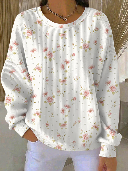 Women Floral Crew Neck Printing Casual Spring/Fall Long Sleeve Sweatshirt, JustFashionNow Sweatshirts & Hoodies, color:White|size:5XL - Image 2