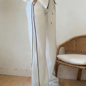 Plus Size Casual Color Block Split Joint Wide Leg Pants, Plus Bottoms, color:White|size:4X, Stylewe