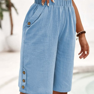 Women Plain Fifth Pants Pants Elegant Summer Trousers, JustFashionNow Pants, color:Blue|size:3XL