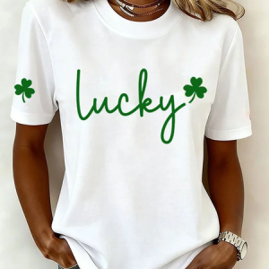 Women Shamrock Short Sleeve Tee T-shirt Crew Neck Printing Casual Graphic Tee Summer Top, JustFashionNow T-Shirts, color:White|size:XXL