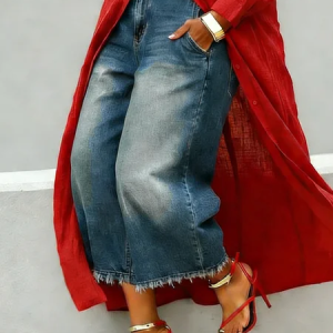 Urban Long Wide Leg Pants Loose H-Line Ripped Daily Trousers, Jeans, color:Blue|size:XXL, Stylewe