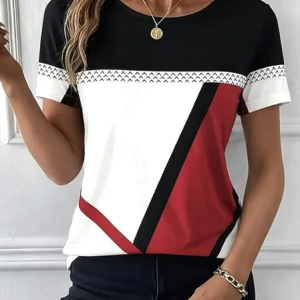 Women Abstract Short Sleeve Tee T-shirt Crew Neck Printing Casual Graphic Tee Summer Top, JustFashionNow T-Shirts, color:Red|size:XXL