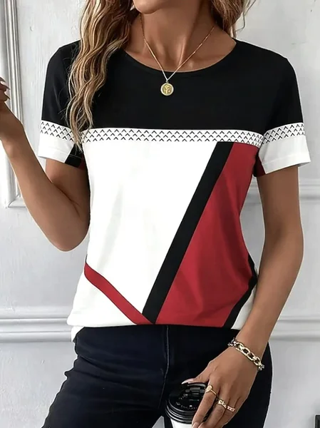 Women Abstract Short Sleeve Tee T-shirt Crew Neck Printing Casual Graphic Tee Summer Top, JustFashionNow T-Shirts, color:Red|size:XXL - Image 2